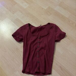 Active USA Red Fitted Short Sleeve Button Down Shirt